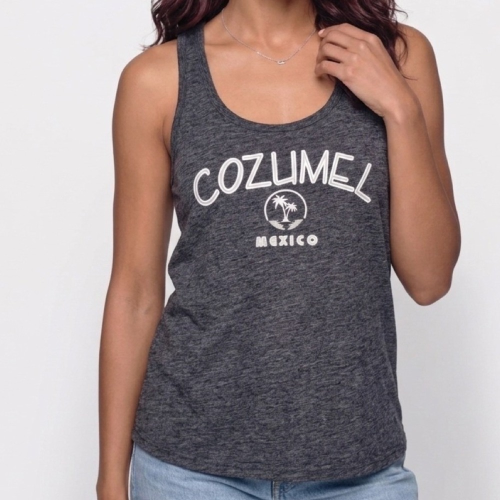 Ultramar Tank Top Women XL Grey Sleeveless Cozumel Mexico Graphic Racerback